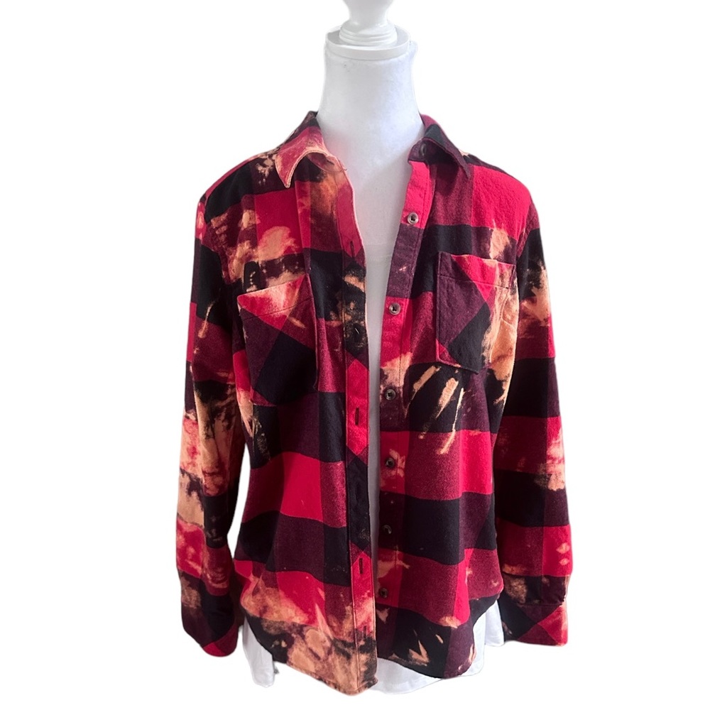 Upcycled DIY Custom Bleached Flannel Size Small‎ (F8)